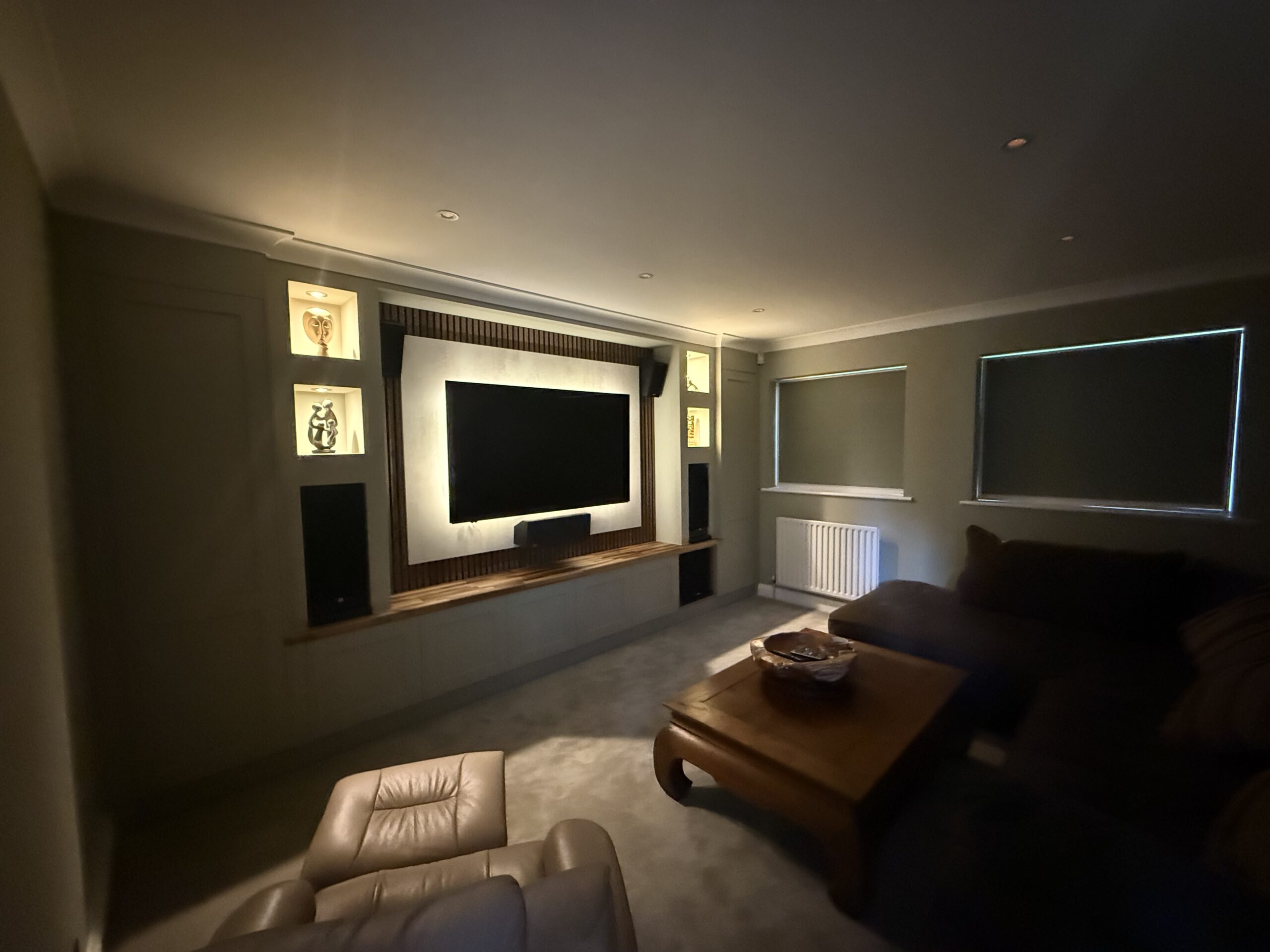 Client Case Study TV Room AV Surround Sound Bespoke Media Wall Slat Panelling