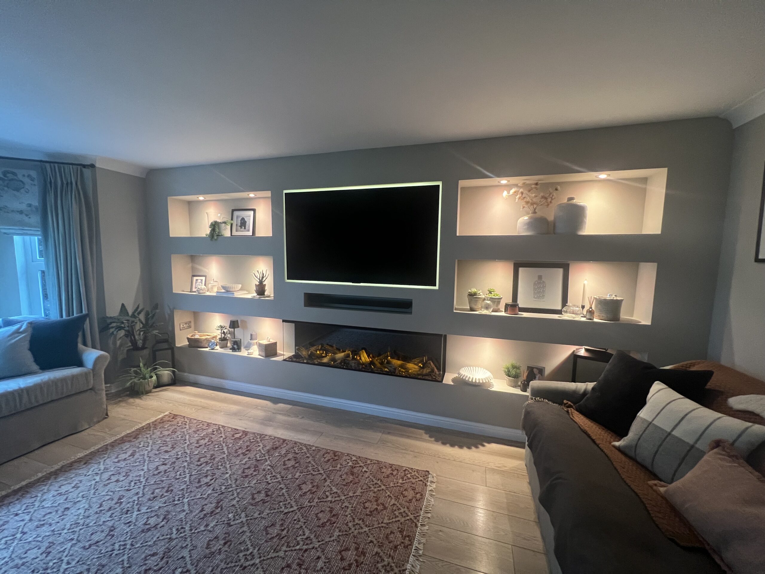 Media Wall New Forest Electric Fire Wiz Smart Lighting Bespoke Home Renovation