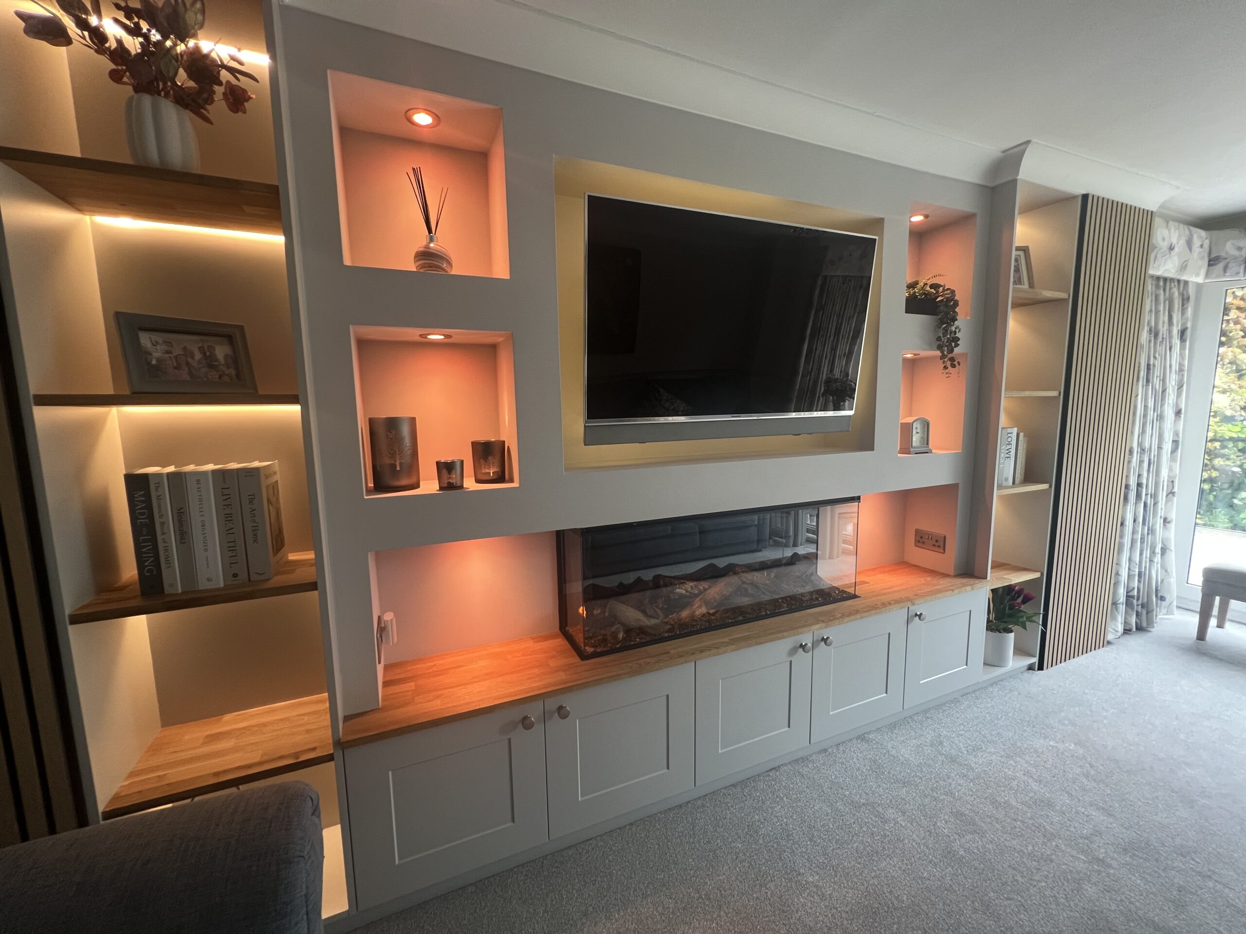 Basingstoke Media Wall Client Case Study Storage Solutions British Fires Electric Fire Media Wall Bespoke Home Renovations