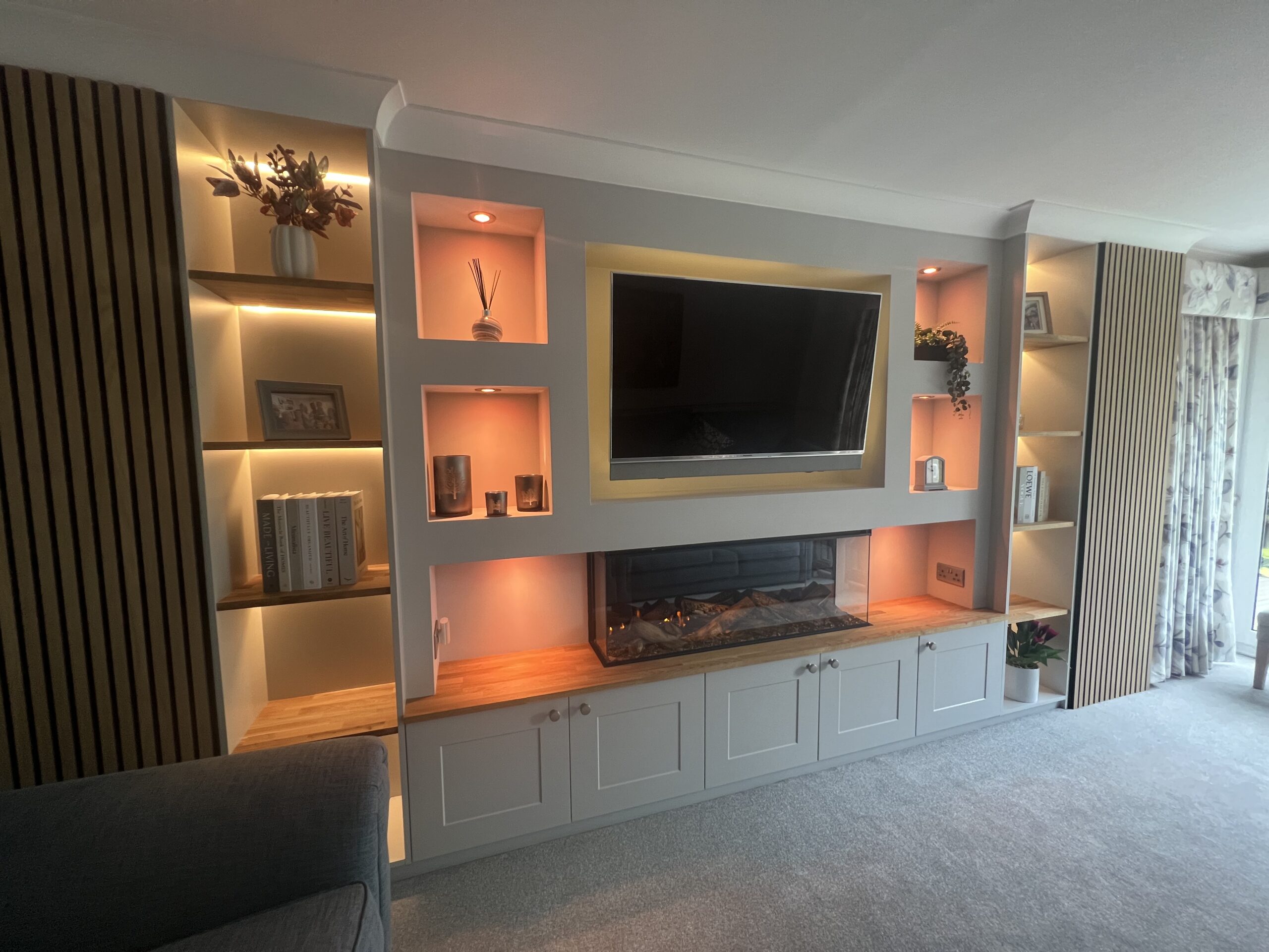Basingstoke Media Wall Client Case Study Storage Solutions British Fires Electric Fire Media Wall Bespoke Home Renovations