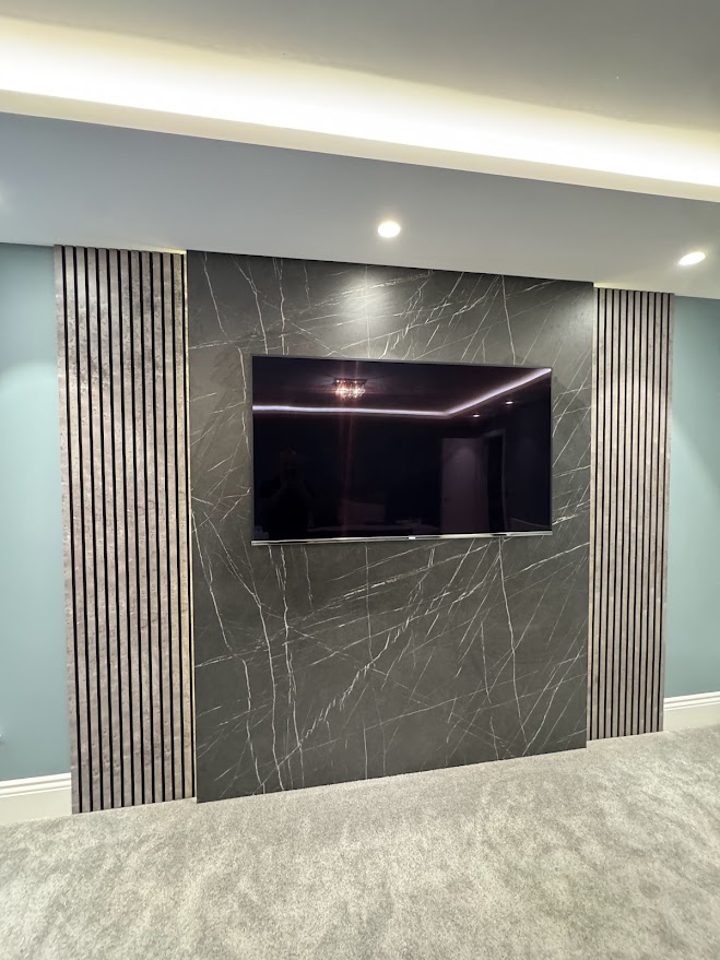 Media Wall Bespoke Feature Wall Panelling TV Mount Electric Fire