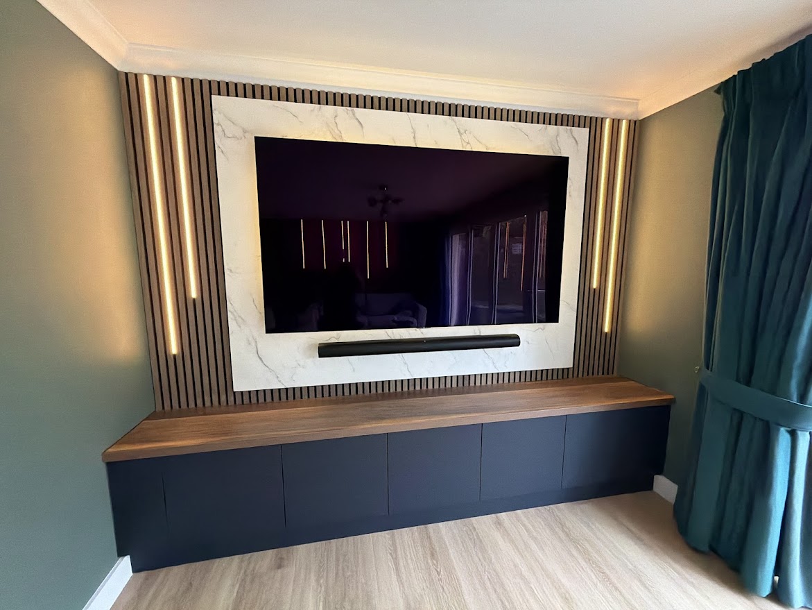 Media Wall Bespoke Feature Wall Panelling TV Mount Electric Fire