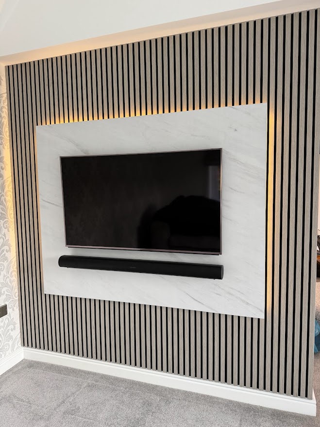 Media Wall Bespoke Feature Wall Panelling TV Mount Electric Fire